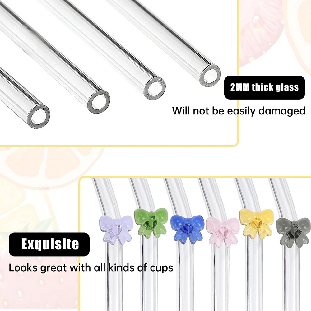 Glass Cute Straws Reusable Butterfly Bow Colorful Transparent Cleaning Brushes Dishwasher Juices Smoothies With Bar Accessories