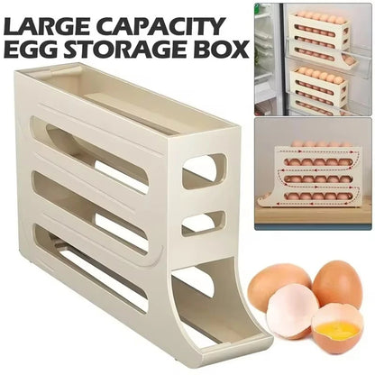 New Automatic Rolling Double-layer Egg Dispenser, Egg Holder Dispenser for Refrigerator, Holds 15 Eggs, Space-Saving Egg Storage