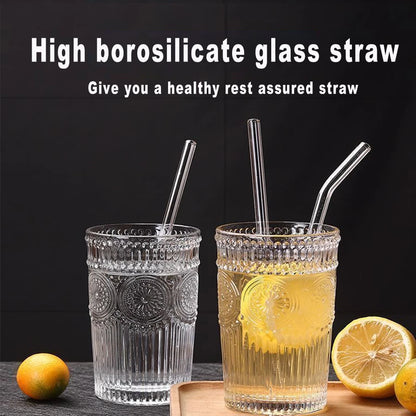 Pink Reusable Glass Straw Set 12mmWide, 8mmWide, Suitable For Juice, Solid Drinks, Milkshakes, Plus Complimentary Cleaning brush