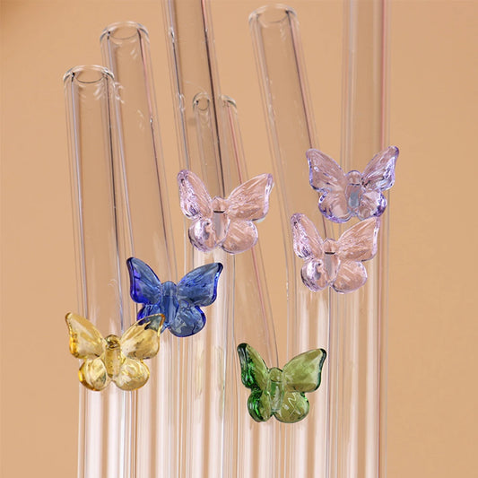 Reusable Glass Straws With Butterfly Eco Friendly Drinking Straws For Smoothies Cocktails Bar Accessory New Hot Selling Trendy