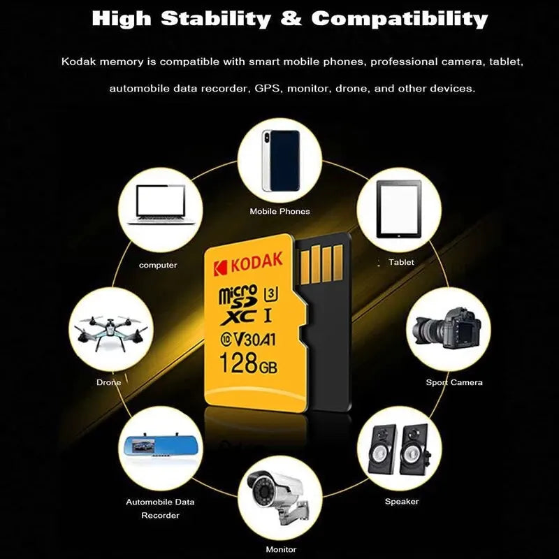 Kodak Micro SD Card Mini SD Class10 32GB 64GB 128GB 256GB High Speed Write Super Compatibility Phone Camera Meomory Card