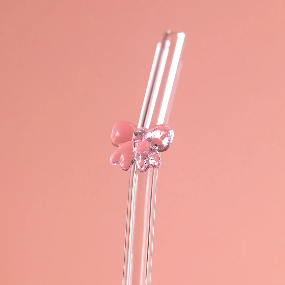 Glass Cute Straws Reusable Butterfly Bow Colorful Transparent Cleaning Brushes Dishwasher Juices Smoothies With Bar Accessories