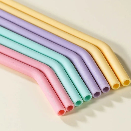 4Pcs Food Grade Colorful Silicone Straws For Children Drinking Water Drinks, Juice Curved Straws, Reusable Cocktail Straws