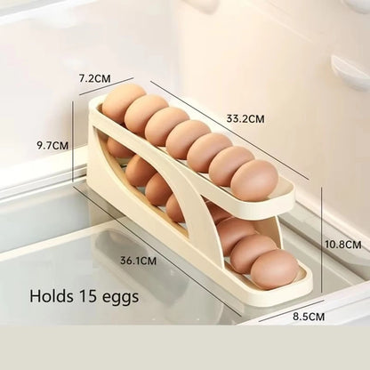 New Automatic Rolling Double-layer Egg Dispenser, Egg Holder Dispenser for Refrigerator, Holds 15 Eggs, Space-Saving Egg Storage