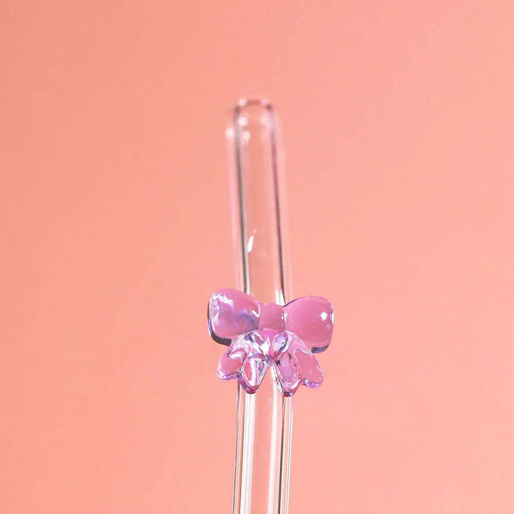 Glass Cute Straws Reusable Butterfly Bow Colorful Transparent Cleaning Brushes Dishwasher Juices Smoothies With Bar Accessories