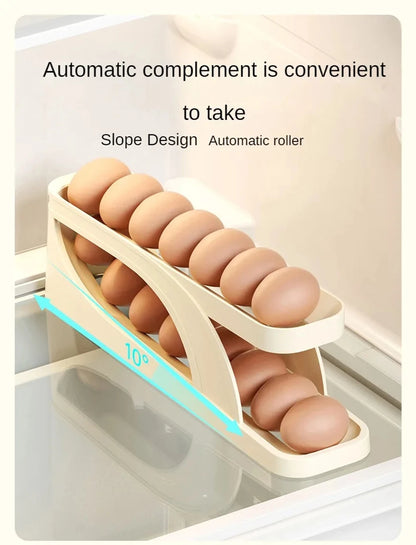 New Automatic Rolling Double-layer Egg Dispenser, Egg Holder Dispenser for Refrigerator, Holds 15 Eggs, Space-Saving Egg Storage