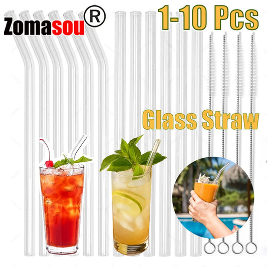 Reusable Glass Straw Set High Borosilicate Smoothie Cocktails Straw Healthy Eco Friendly Drinking Straw with Clear Brush