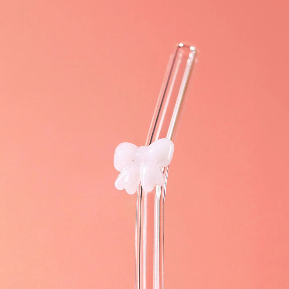 Glass Cute Straws Reusable Butterfly Bow Colorful Transparent Cleaning Brushes Dishwasher Juices Smoothies With Bar Accessories