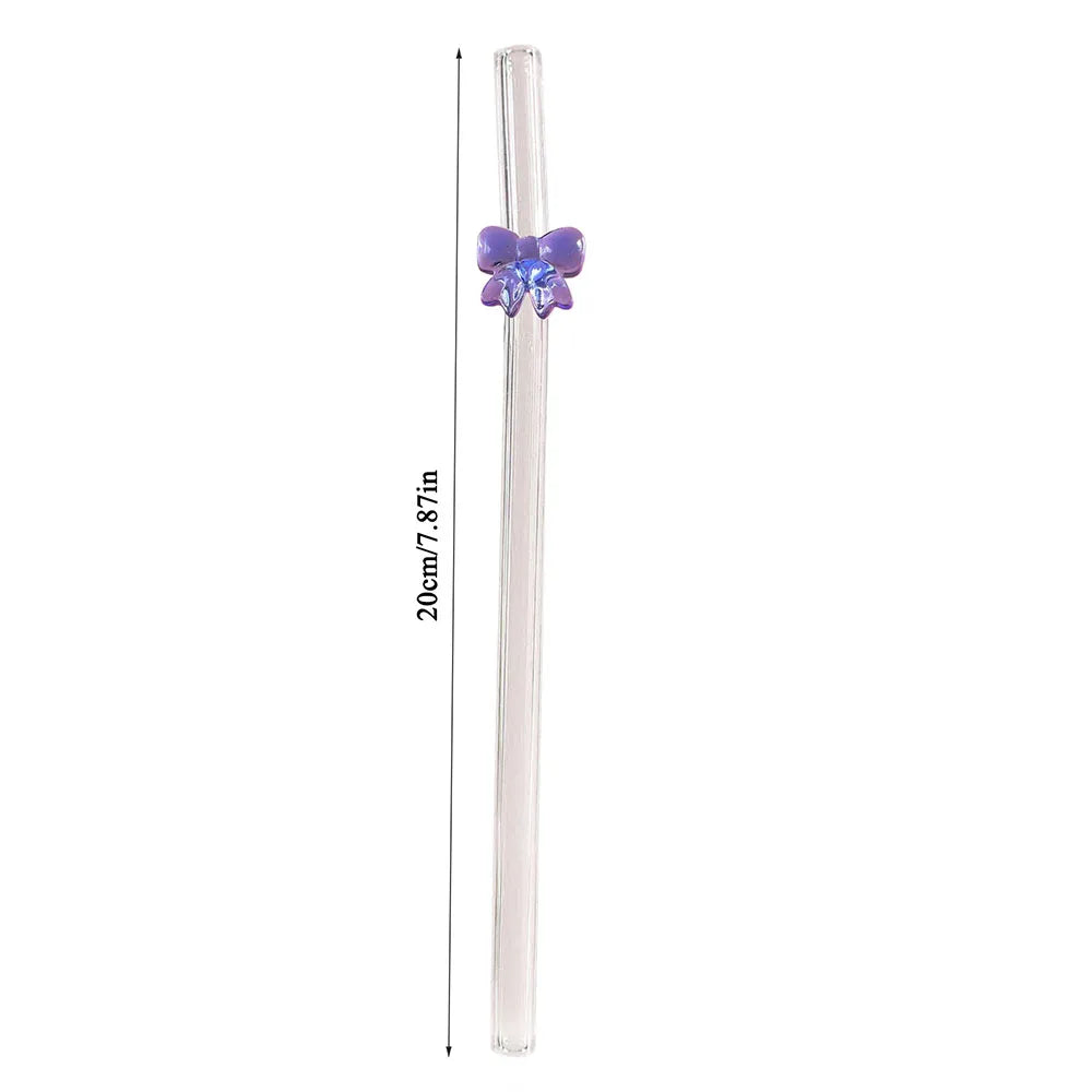 Glass Cute Straws Reusable Butterfly Bow Colorful Transparent Cleaning Brushes Dishwasher Juices Smoothies With Bar Accessories