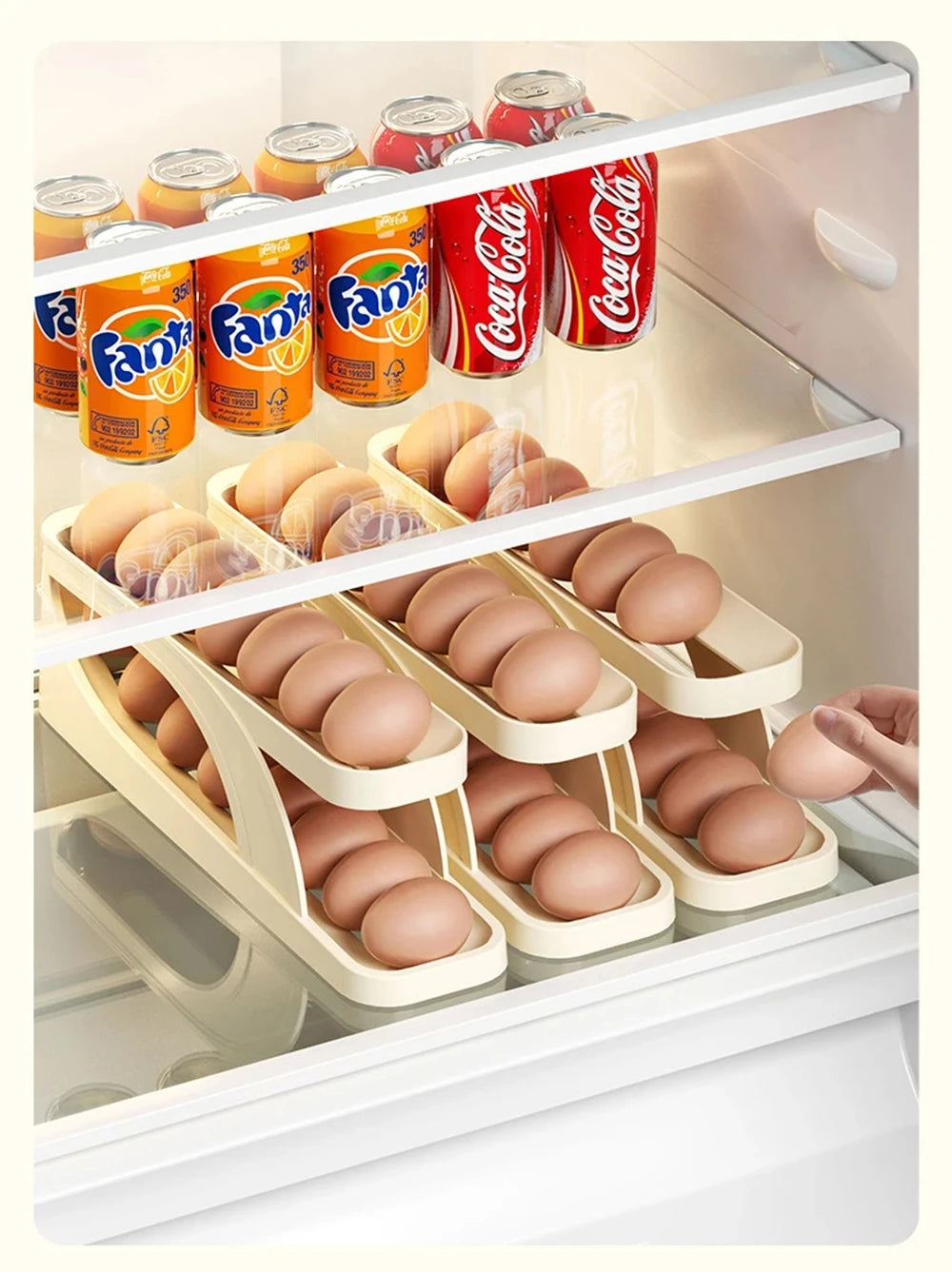 New Automatic Rolling Double-layer Egg Dispenser, Egg Holder Dispenser for Refrigerator, Holds 15 Eggs, Space-Saving Egg Storage