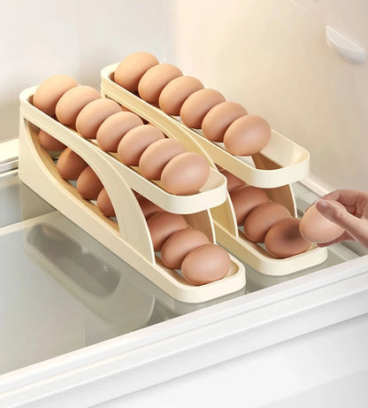 New Automatic Rolling Double-layer Egg Dispenser, Egg Holder Dispenser for Refrigerator, Holds 15 Eggs, Space-Saving Egg Storage